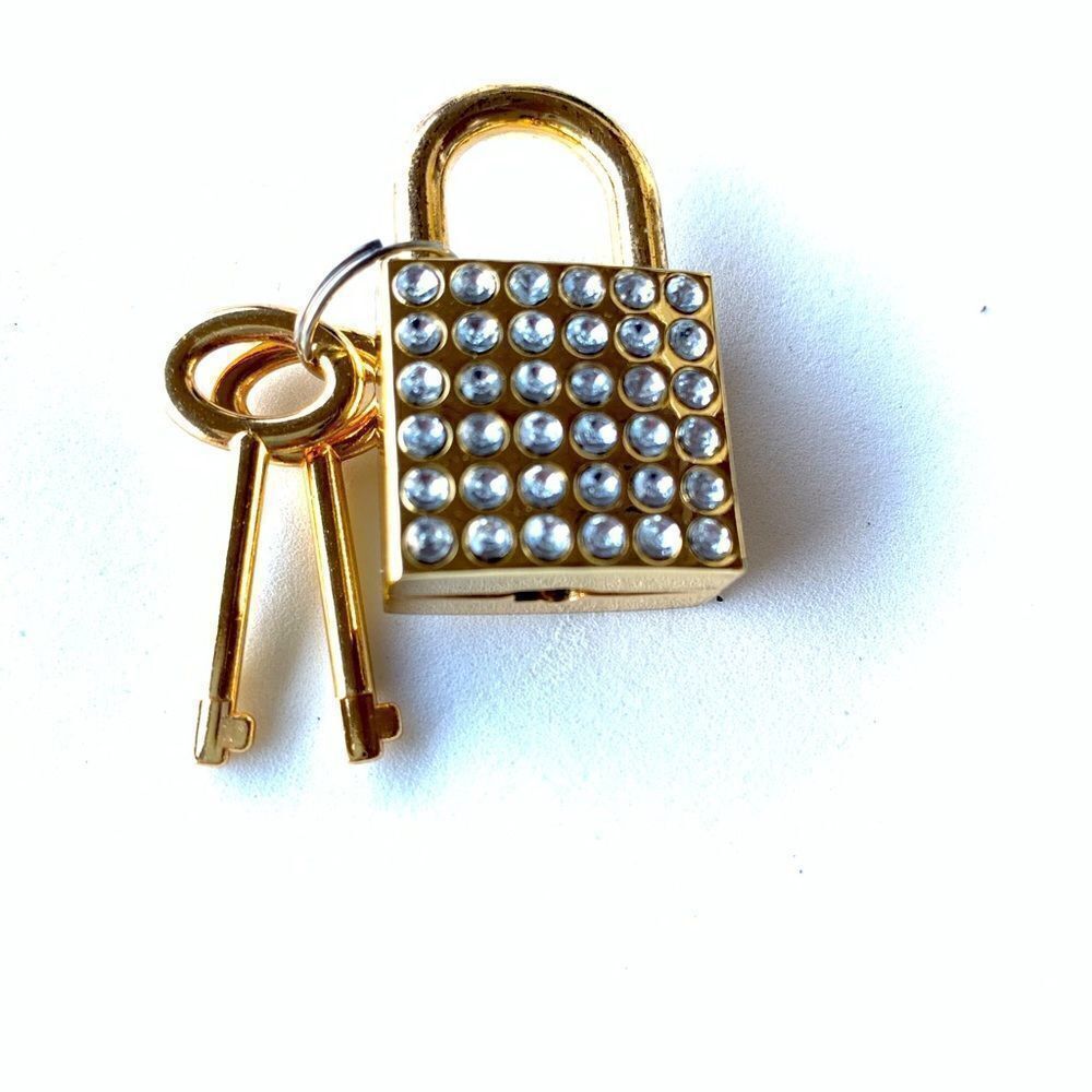 Pave crystal polished brass lock with 2 keys 1.5” x 1” modern Gothic purse